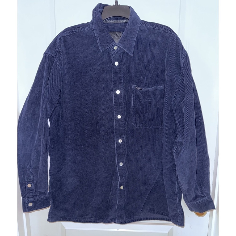 Sean John Long Sleeve Navy Blue Button Up Shirt Size‎ Large Corduroy